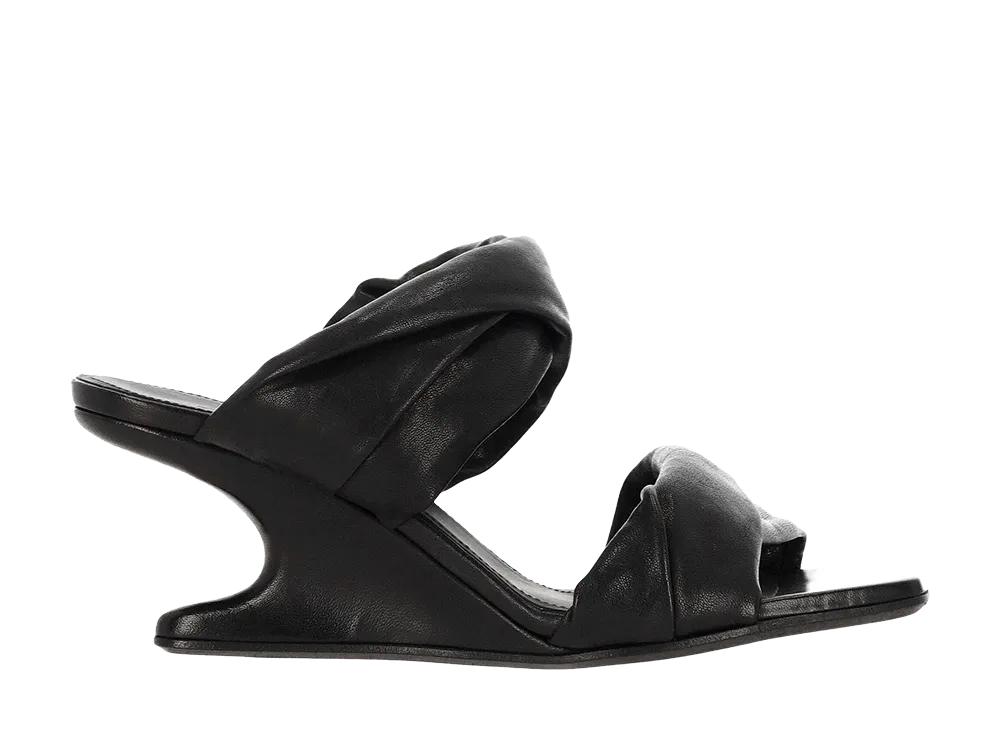 Rick Owens Women's Twisted Cantilever Suede Wedge Mules "Black"