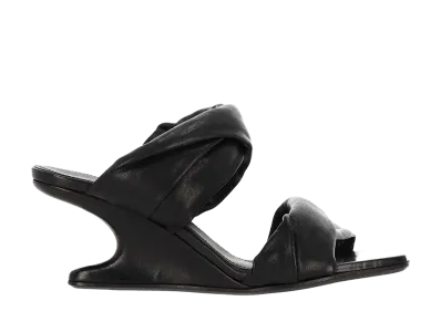 Rick Owens Women's Twisted Cantilever Suede Wedge Mules "Black"