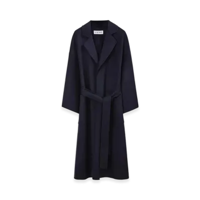 LOEWE Women's Oversize Belted Coat in Wool and Cashmere "Navy Blue"