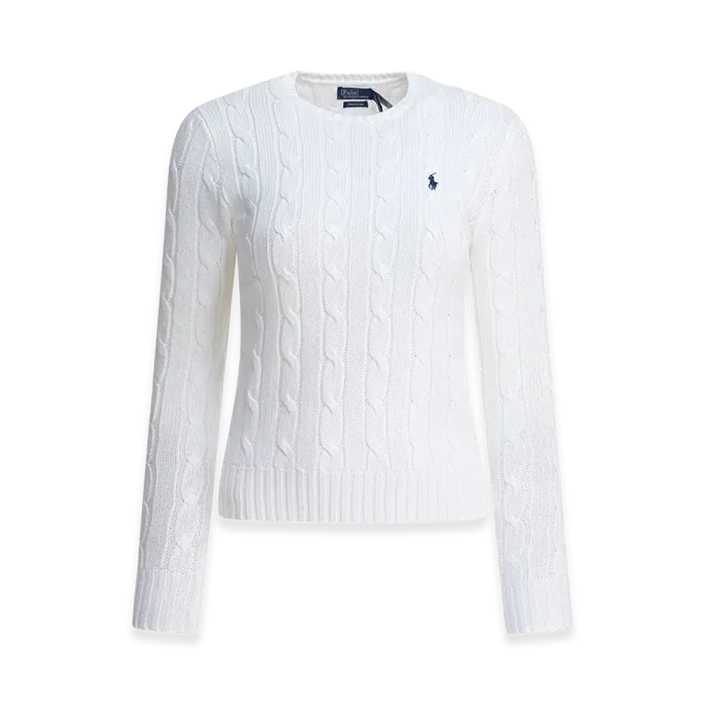 Polo Ralph Lauren Women's Crew-Neck Cable-Knit Sweater With Logo "White"