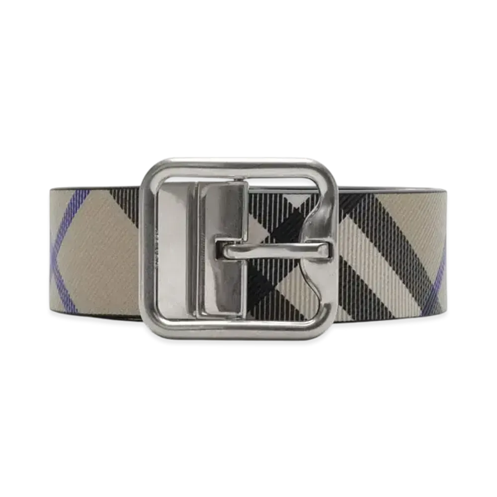 Burberry Reversible Check B Buckle Belt "Lichen/Slate/Silver"