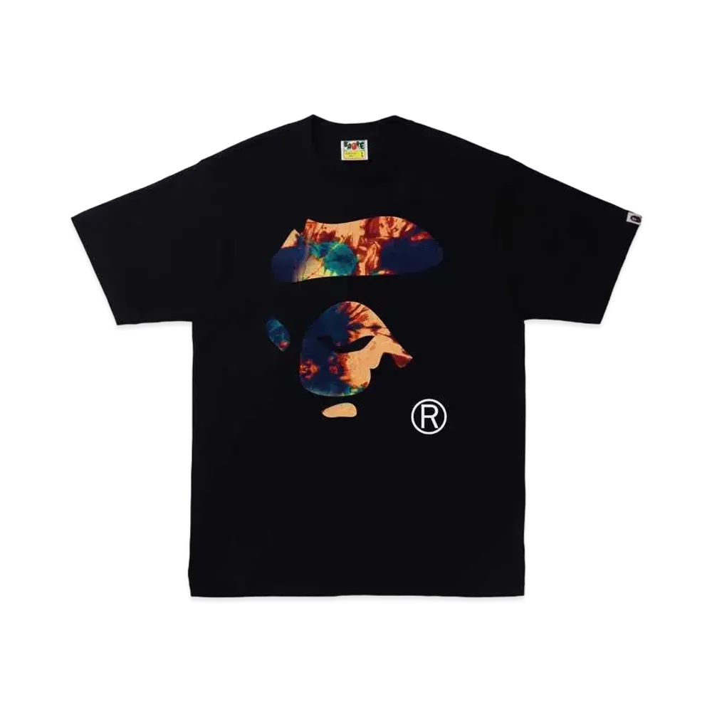 A BATHING APE TIE DYE APE FACE TEE "Black Navy"