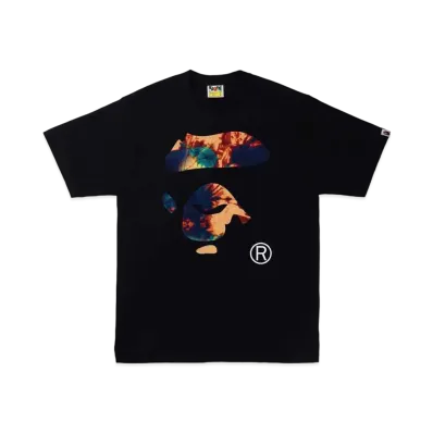 A BATHING APE TIE DYE APE FACE TEE "Black Navy"