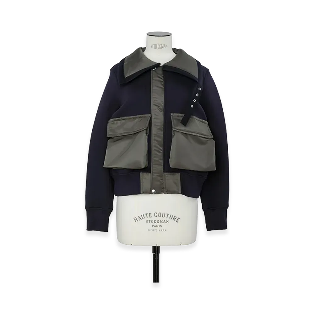 sacai Women's Sponge Sweat Blouson "Navy/Dark Khaki"