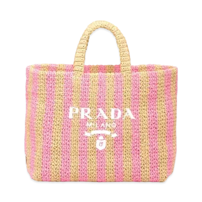PRADA Large Raffia Tote Bag "Beige/Pink"