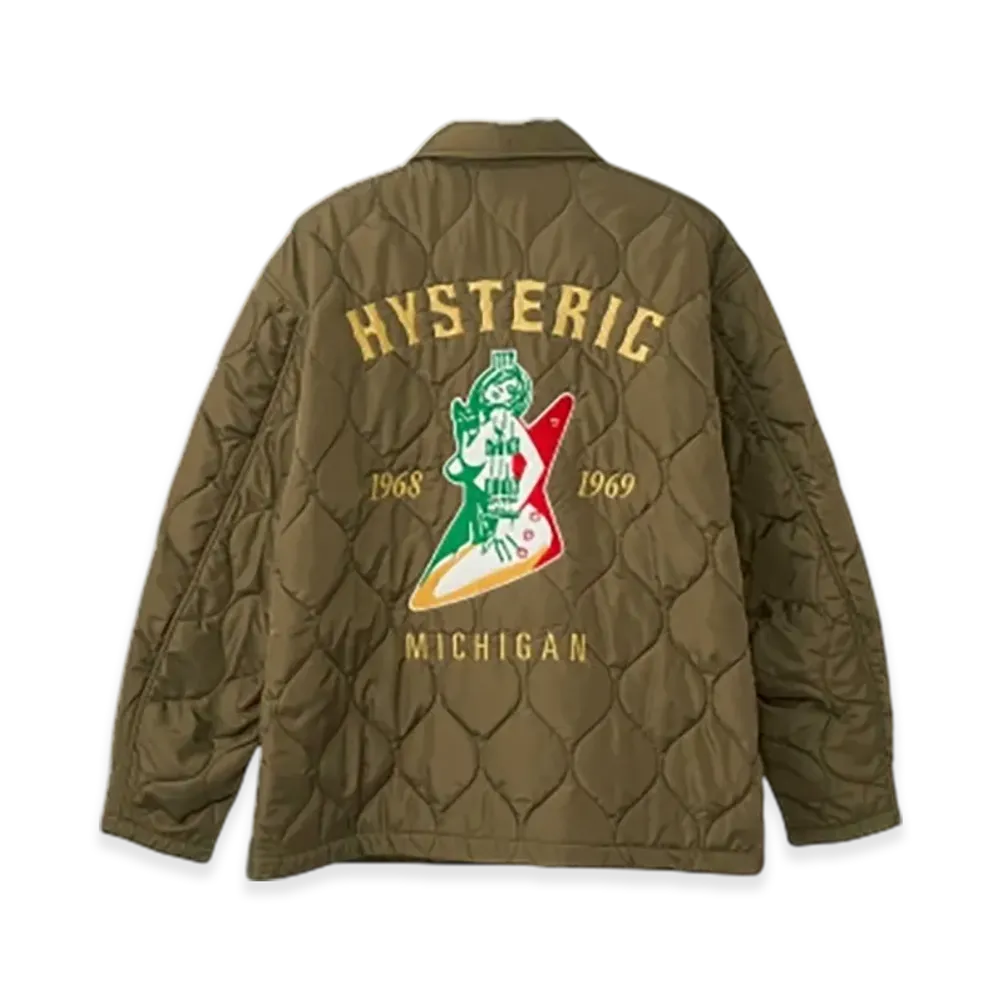 HYSTERIC GLAMOUR Guitar Girl Michigan Embroidered Quilted Jacket "Khaki"