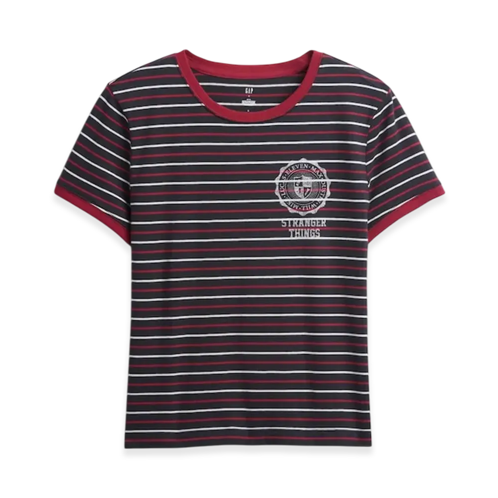 Gap x Stranger Things Organic Cotton VintageSoft Cropped T-shirt "Multi Red Stripe"