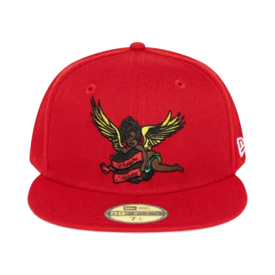 DENIM TEARS Black Cherub New Era Hat "Red"