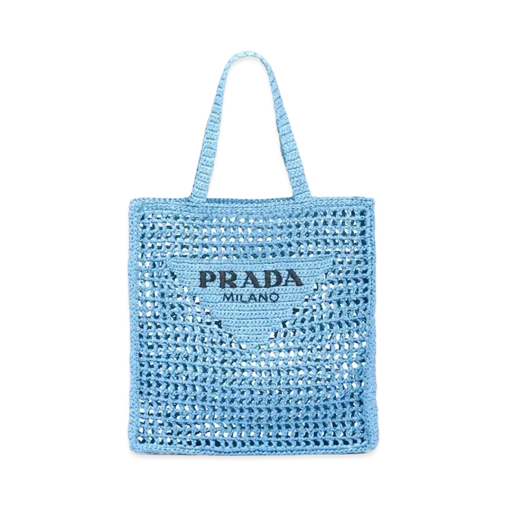 PRADA Raffia Tote Bag "Light Blue"