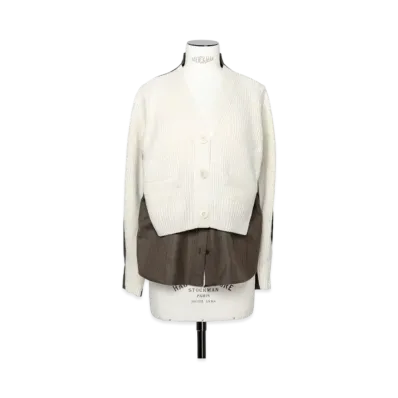 sacai Chalk Stripe x Wool Knit Cardigan "Off White/Khaki"