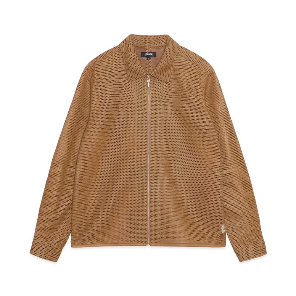 Stussy Zip Shirt Perforated Leather "Camel"