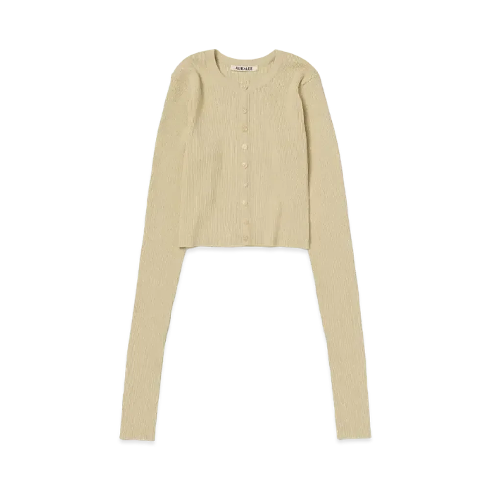 AURALEE Super Fine Wool High Gauge Rib Knit Short Cardigan "Light Beige"