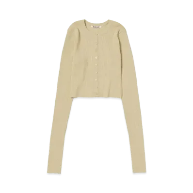 AURALEE Super Fine Wool High Gauge Rib Knit Short Cardigan "Light Beige"