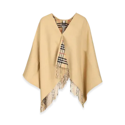 Burberry Wool Reversibile Cape "Checked/Beige"