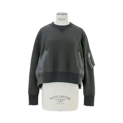 sacai Sponge Sweat x Nylon Twill Pullover "Charcoal Gray/Charcoal Gray"