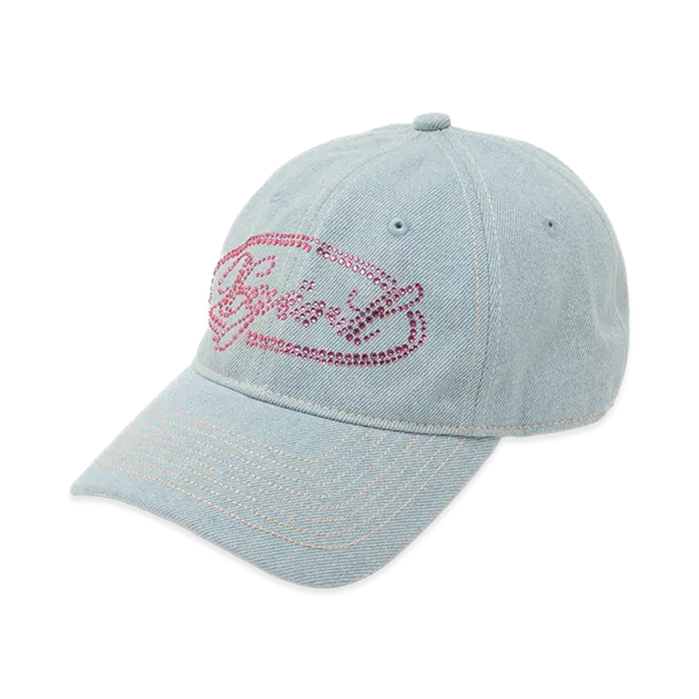 X-Girl Women's Rhinestone Oval Logo 6Panel Denim Cap "Light Indigo"