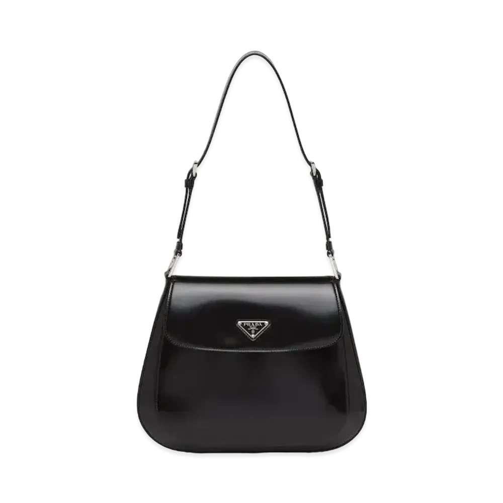 PRADA Creo Brushed Leather Shoulder Bag With Flap "Black"