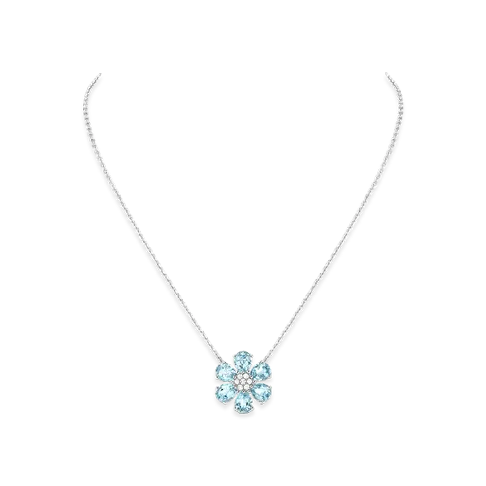 Van Cleef & Arpels Fleurette pendant "18K White gold/Aquamarine/Diamond"