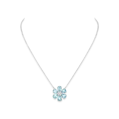 Van Cleef & Arpels Fleurette pendant "18K White gold/Aquamarine/Diamond"