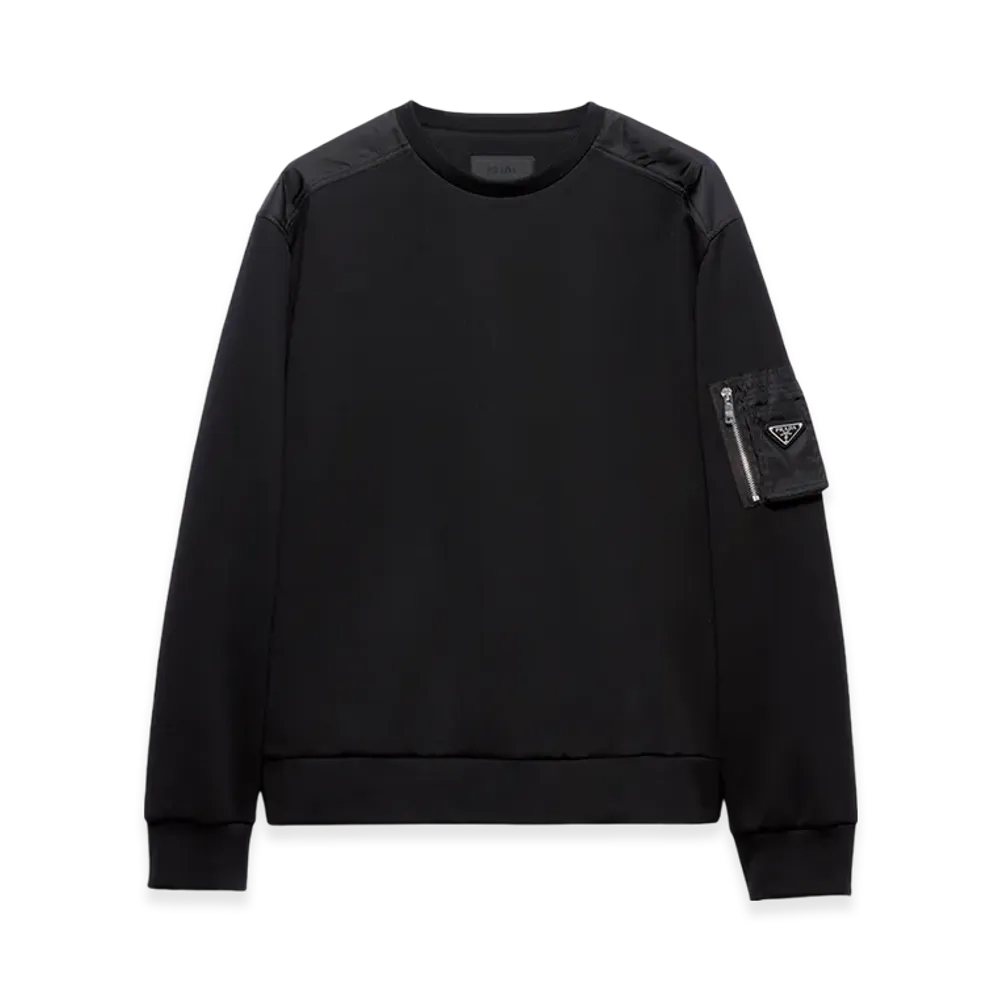 PRADA Cotton Fleece and Re-Nylon Sweatshirt "Black/Black"