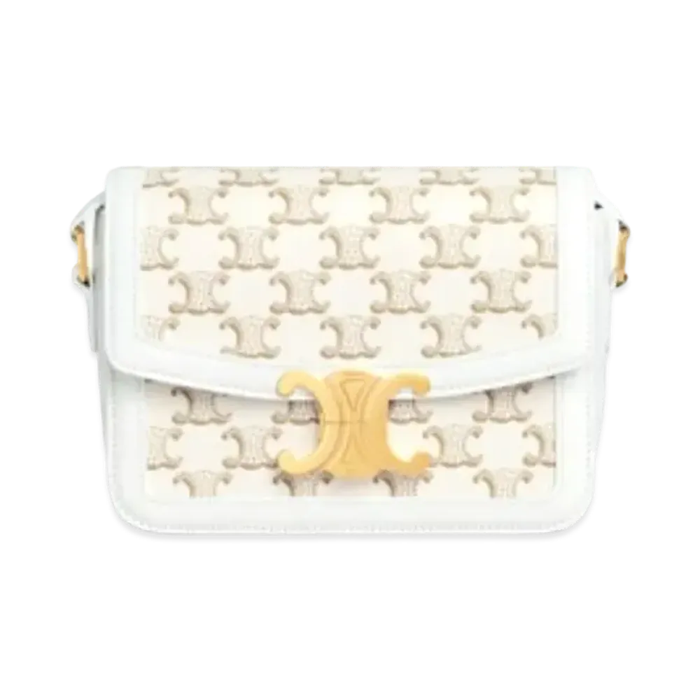 CELINE Teen Triomphe Bag in Triomphe Canvas and Calfskin "White/White"