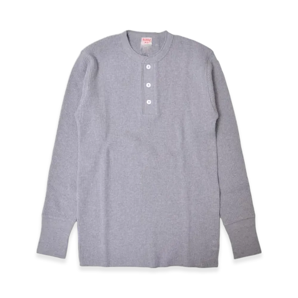 Healthknit Super Heavy Waffle Henley Neck Long Sleeve T-Shirt "Heather Gray"