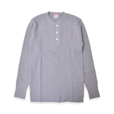 Healthknit Super Heavy Waffle Henley Neck Long Sleeve T-Shirt "Heather Gray"