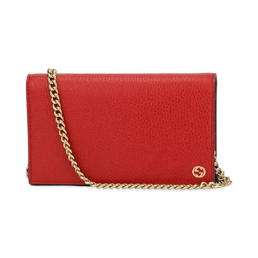 GUCCI Dollar Calf Chain Wallet "Red"