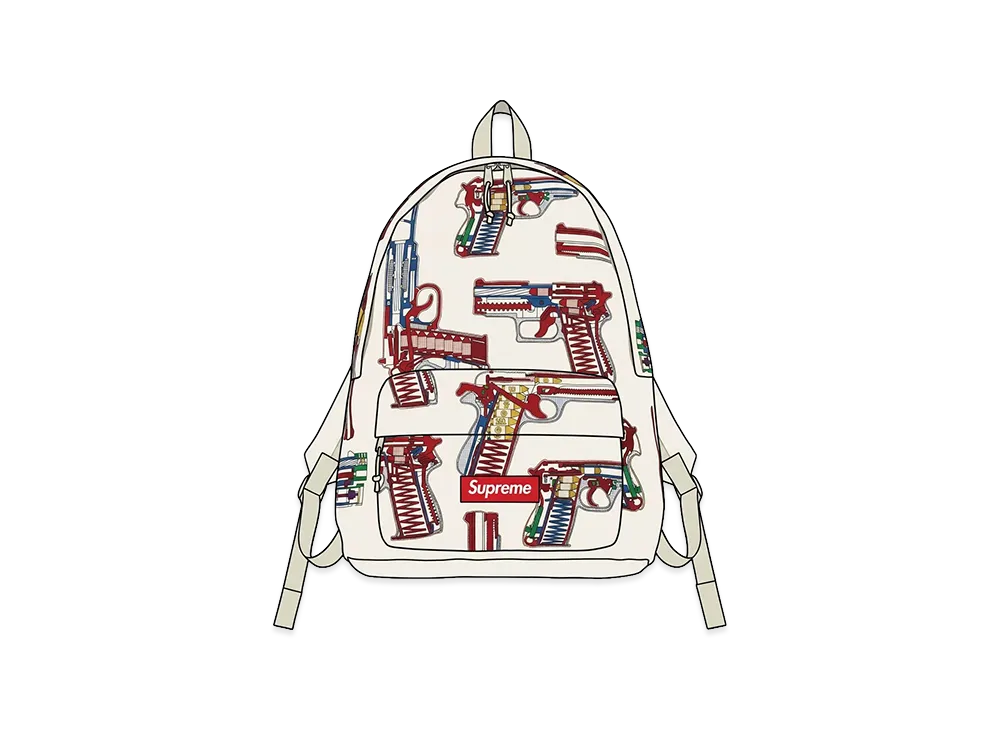 Supreme Guns Embroidered Leather Backpack "White"