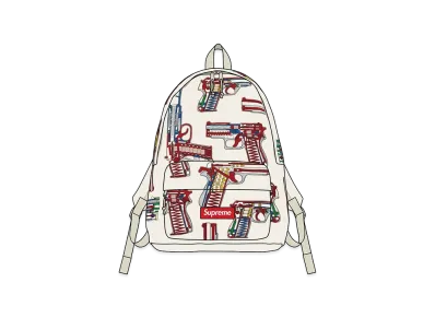 Supreme Guns Embroidered Leather Backpack "White"
