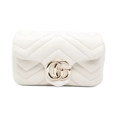 GUCCI Women's Leather Mini GG Marmont Shoulder Bag "White"