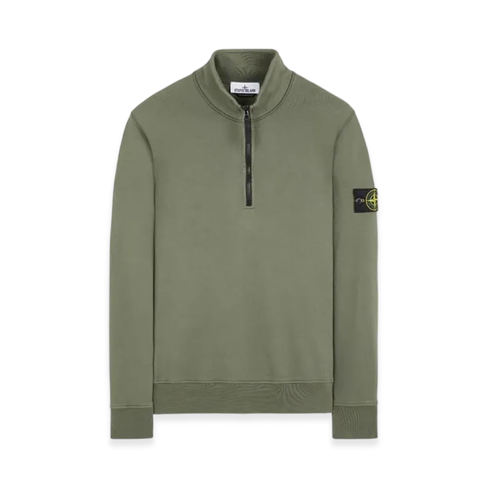Stone Island 61951 Cotton Fleece Garment Dyed Half Zip Sweatshirt - 24SS "Musk Green"