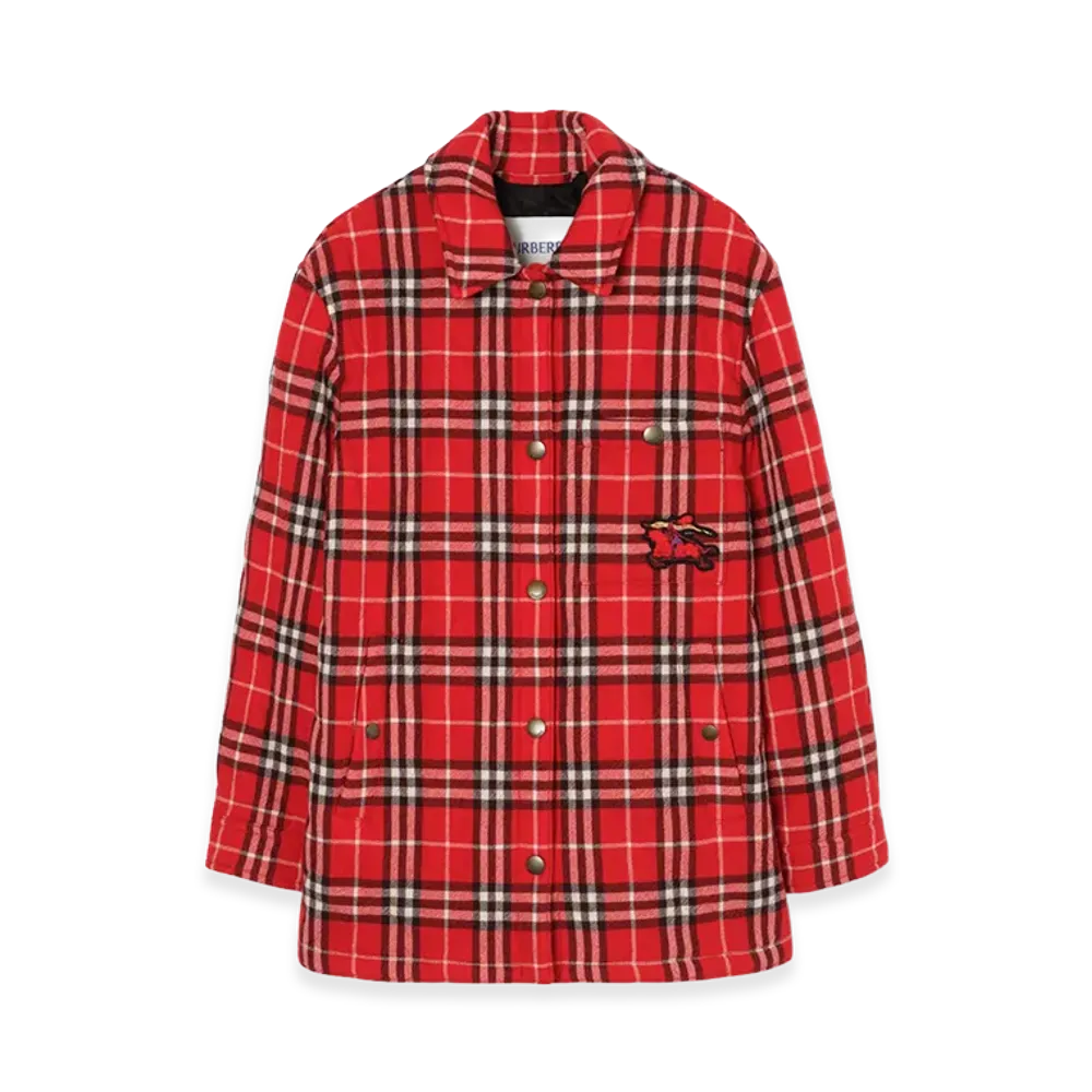 Burberry Women's Check Wool Overshirt "Crayon Red"