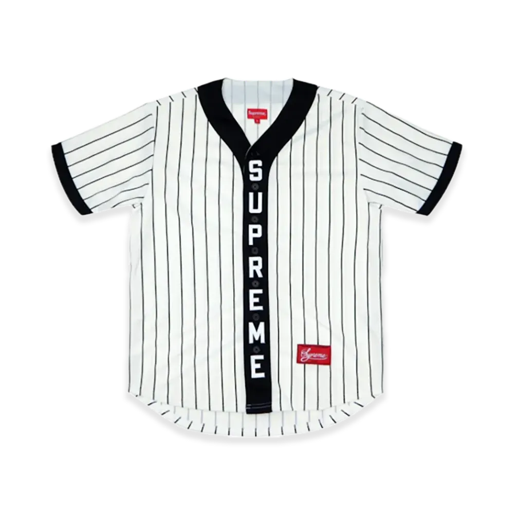 Supreme Vertical Logo Baseball Jersey "White/Black"