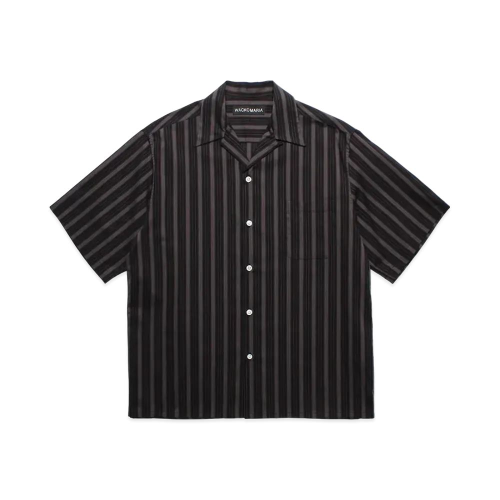 WACKO MARIA Striped Open Collar Shirt "Black"