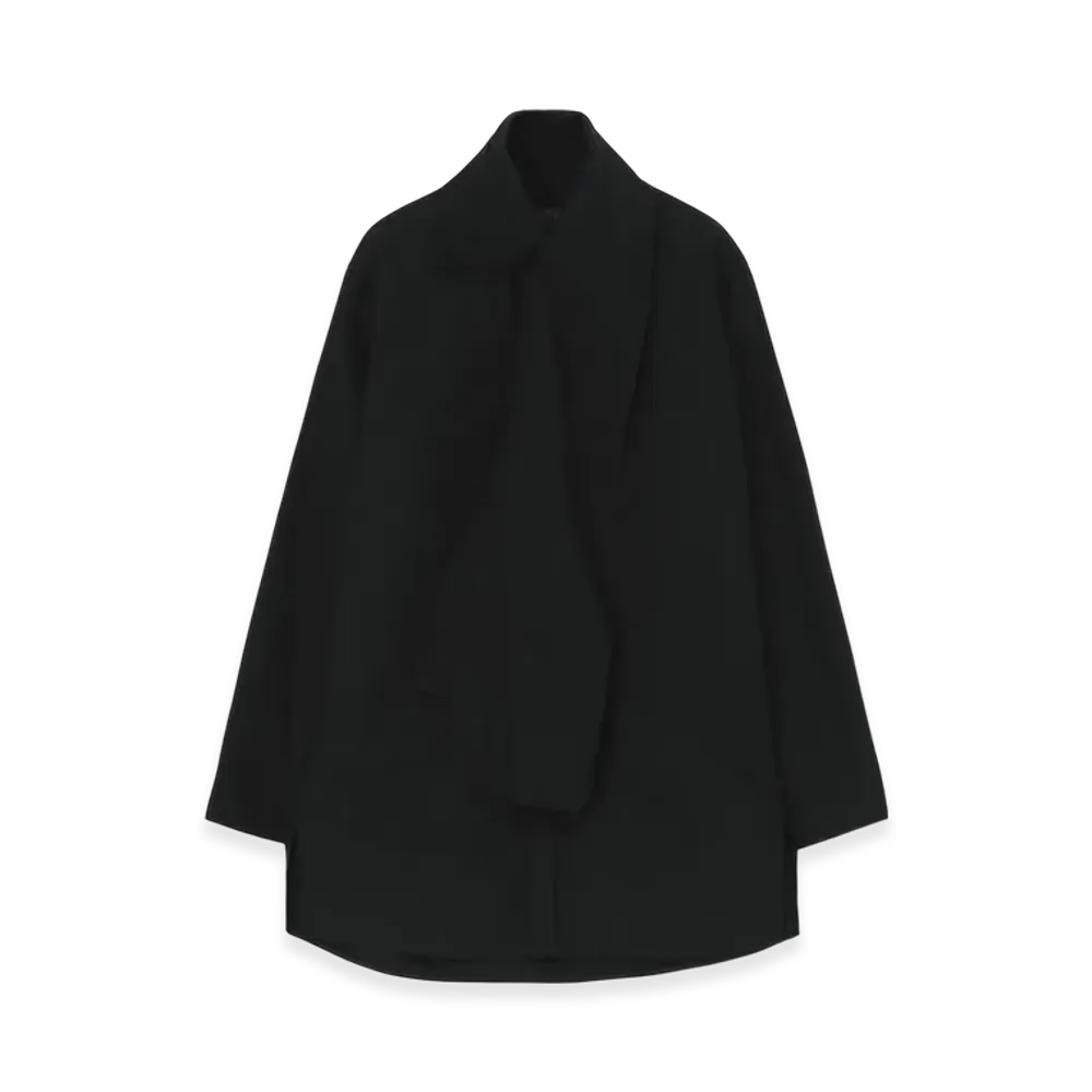 S'YTE Cotton/Linen Washer Typewriter Asymmetrical Stole Collar Shirt "Black"