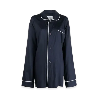 Maison Margiela Men's Silk Poplin Shirt "Navy"