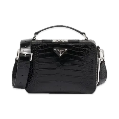 PRADA Brique Crocodile Leather Bag "Black"
