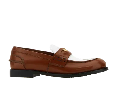MIU MIU Women's Leather Penny Loafers "Cognac/White"