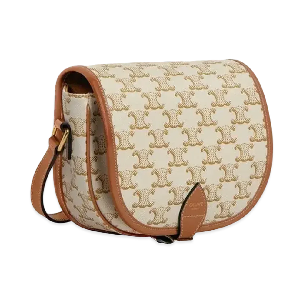 CELINE Medium Folco Bag In Triomphe Canvas And Calfskin "White"