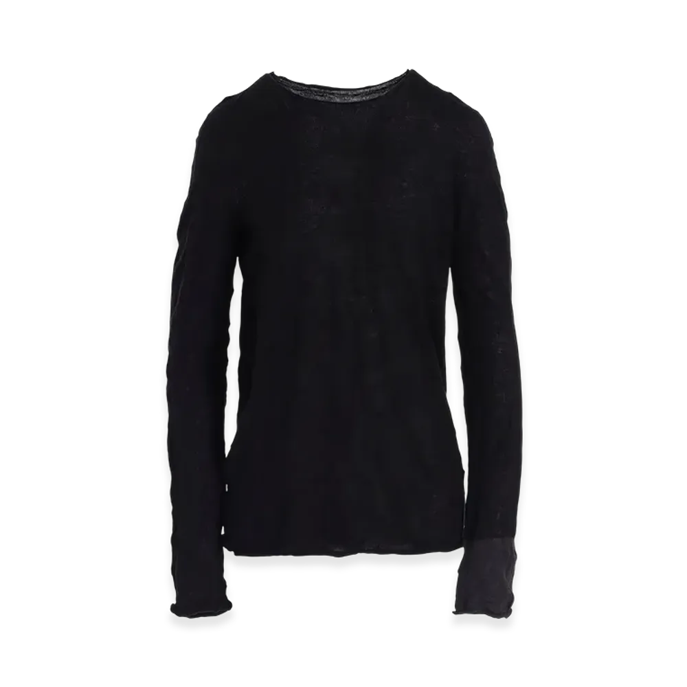 Y's Round Neck Wrinkled Long Sleeve Pullover "Black"