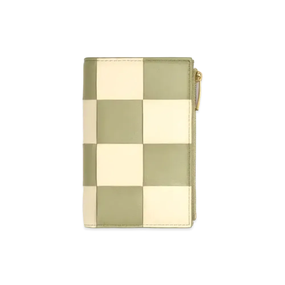 Bottega Veneta Casette Maxi Intrecciato Lambskin Medium Bi-fold Zip Wallet "String/Travertine"