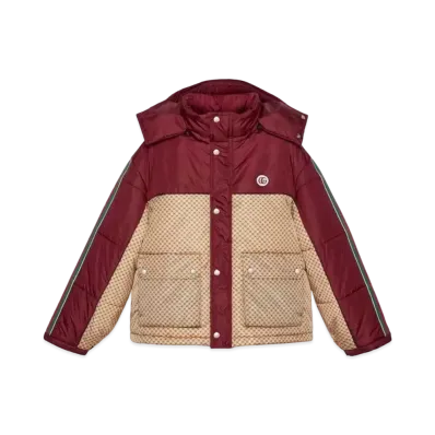 GUCCI Women's GG Parachute Nylon Padded Jacket "Beige/Bordeaux"