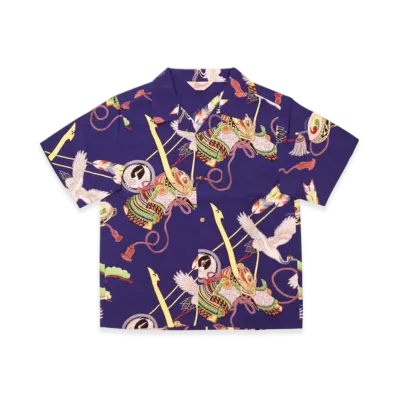 SAPEur Official Hawaiian Shirt Tsuru Kabuto S/S "Navy Blue"