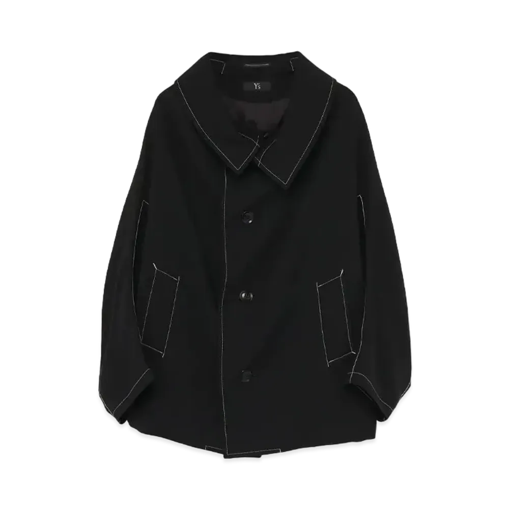 Yohji Yamamoto Y's GABARDINE CHAIN STITCH MID LENGTH CAPE COAT "Black"