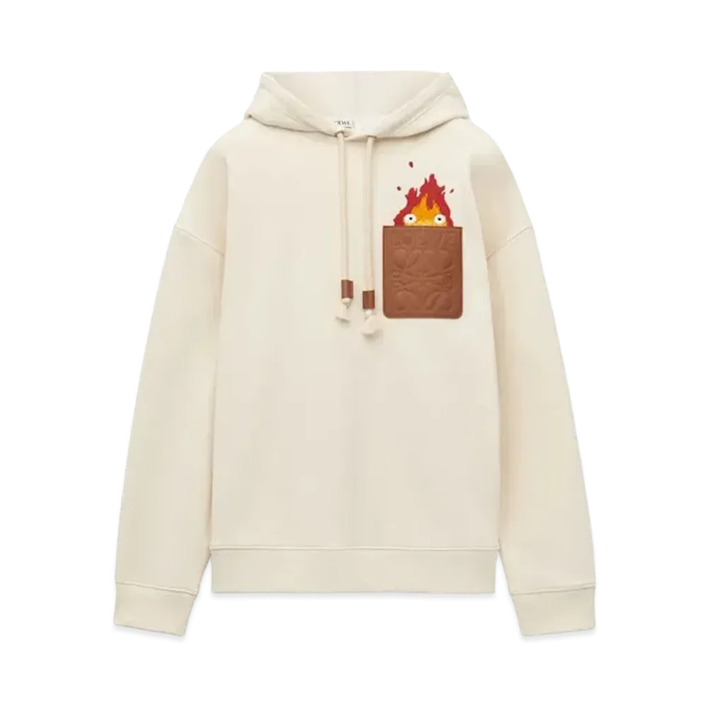 LOEWE x Howl's Moving Castle Calcifer Leather Patch Hoodie In Cotton "Ecru"