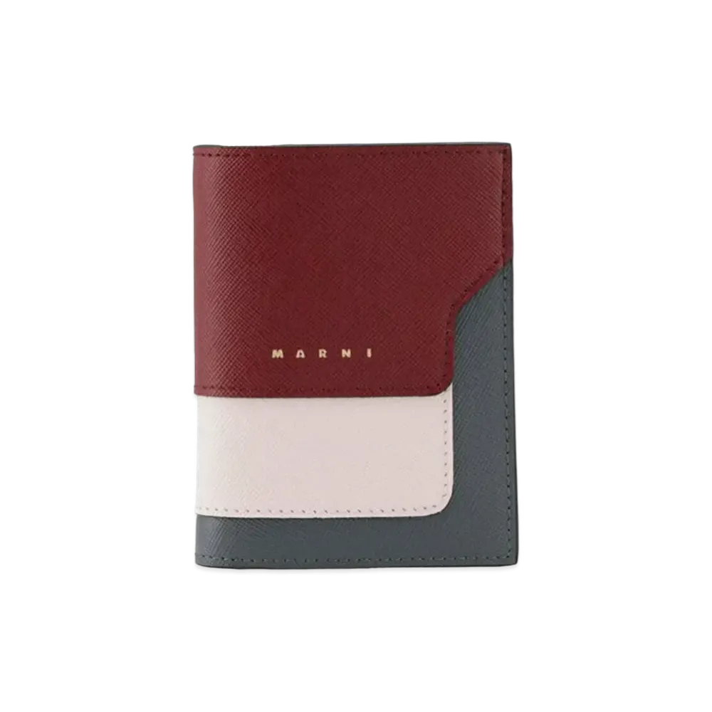 Marni Saffiano Leather Bi Fold Wallet "Red/Pink/Grey"