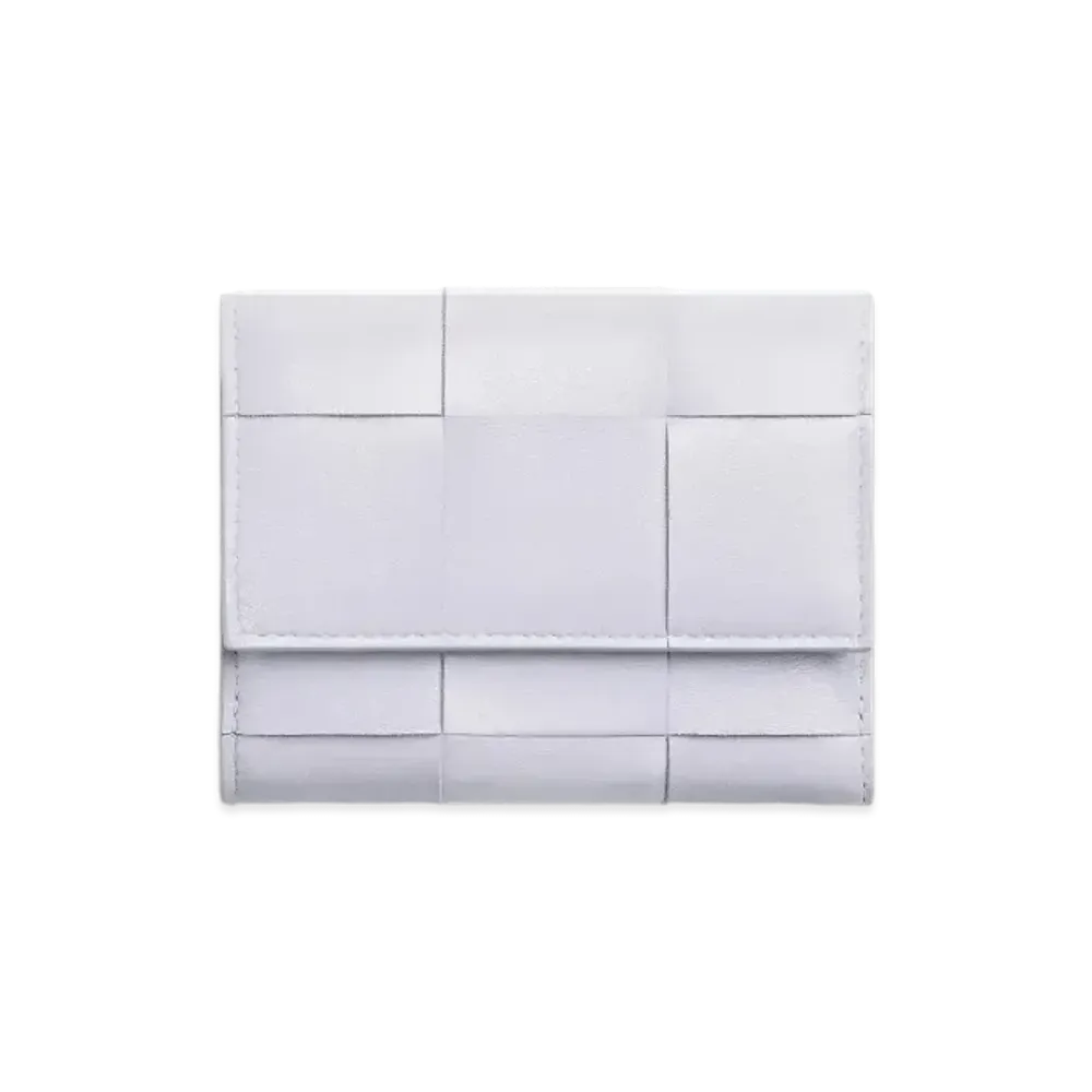 Bottega Veneta Casette Maxi Intrecciato Lambskin Calfskin Zip Trifold Wallet "Almond"