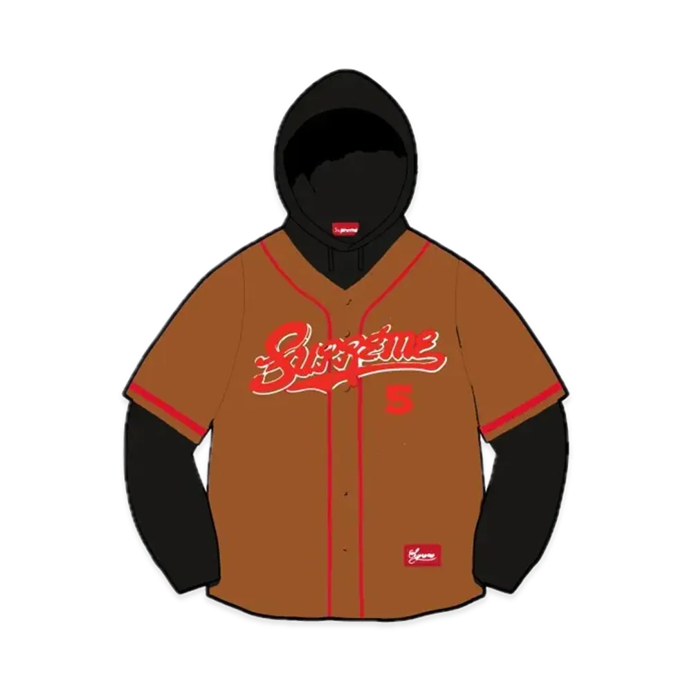 Supreme Baseball Jersey Hooded Sweatshirt "Brown"