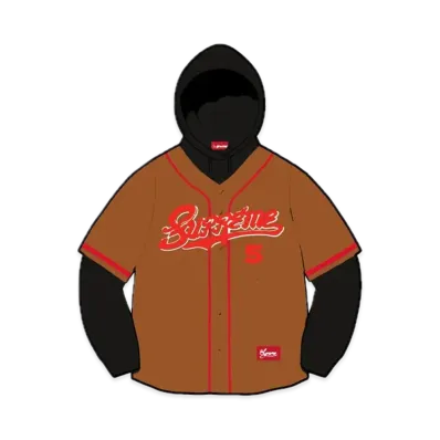 Supreme Baseball Jersey Hooded Sweatshirt "Brown"